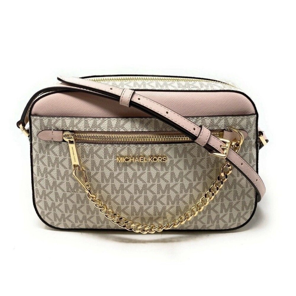New Michael Kors Jet Large East West Zip Chain Crossbody Bag Vanilla Pink - Picture 2 of 16
